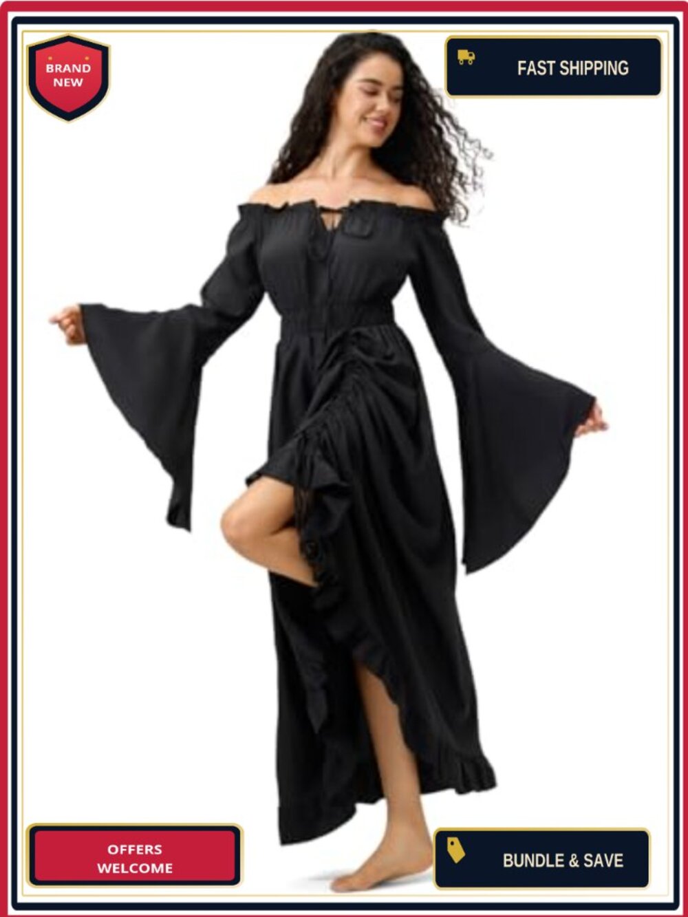 Renaissance Dress Women Medieval Ren Faire Costume Bell Sleeve Corset